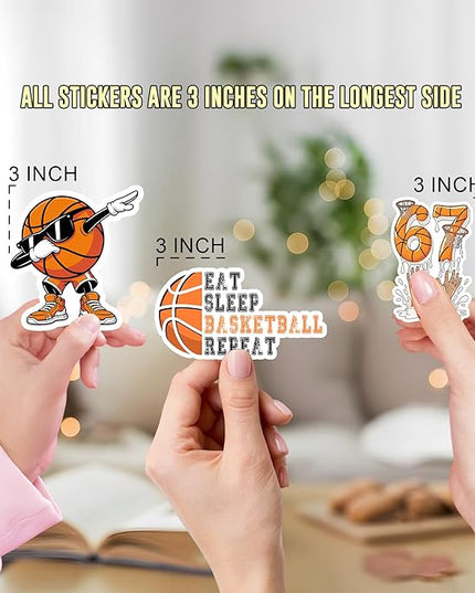12PCS Basketball Stickers for Boys Girls Kids, Basketball Stickers for Water Bottles, Scrapbook, Poster Board, Basketball Vinyl Stickers Waterproof Favors for Party