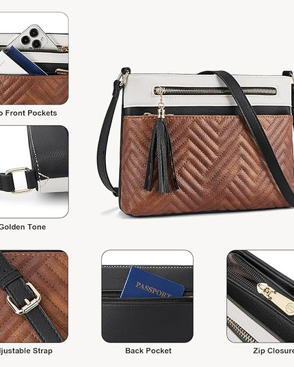BOSTANTEN Crossbody Purses for Women Medium Shoulder Bag Quilted Handbags with Zipper Pocket