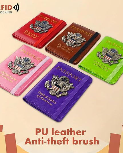 Passport Holder Cover Travel Wallet RFID Blocking Passport Wallets Family Organization Personalized Wallet Case for Men and Women Travel Must Haves (Pink)