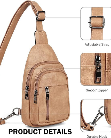MASINTOR Sling Bag for Women - Crossbody Bags Fanny Pack with Vegan Leather - Adjustable Sling Backack for Travel