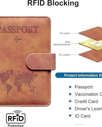 Passport Holder for Travel,Passport Holder with Card Slots Holder,Passport Case,Passport cover for Women and Men,Passport Wallet Travel Essentials and Accessories (Buckle, Brown)