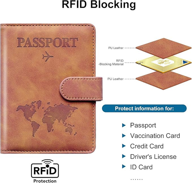 Passport Holder for Travel,Passport Holder with Card Slots Holder,Passport Case,Passport cover for Women and Men,Passport Wallet Travel Essentials and Accessories (Buckle, Brown)