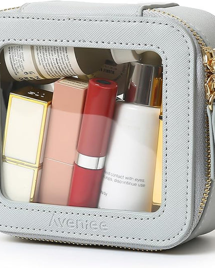 Aveniee Mini Clear Makeup Bag, Small Cosmetic Bags Travel Toiletry Pouch Organizer, TSA Approved Make up Case with Zipper, Car Bag for Essentials,Blue