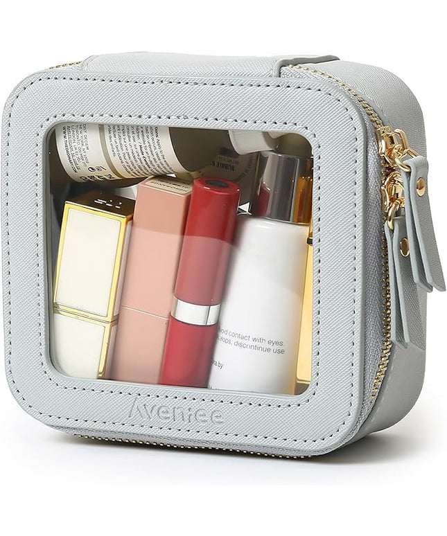 Aveniee Mini Clear Makeup Bag, Small Cosmetic Bags Travel Toiletry Pouch Organizer, TSA Approved Make up Case with Zipper, Car Bag for Essentials,Blue