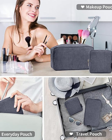 MAGEFY Small Makeup Bag for Purse Mini Cosmetics Bag Corduroy Cute Cosmetic Pouch for Women with Slip-in Pockets