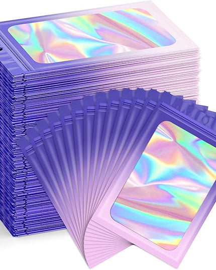 Funfery 300 Pack Smell Proof Resealable Bags for Food Storage,Holographic Bags 4x6 Purple Pink Mylar Clear Packaging Bag- Scent Proof for Cookies, Zip Foil Pouch for Small Business