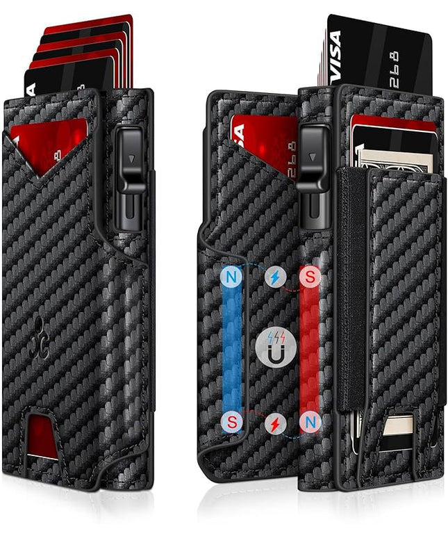 Wallet for Men Wallet with Slim Pop Up Card Holder 9-13 Cards, Bifold Minimalist Smart Wallet RFID Blocking Credit Card Holder with ID Window & Stretchable Cash Slot Compact Metal Aluminum Card Case