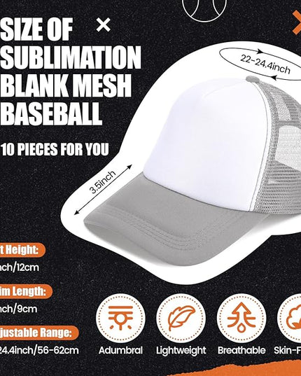 10 Pcs Sublimation Blank Trucker Hats Bulk Mesh Baseball Cap Polyester Mesh Trucker Hat for Men and Women