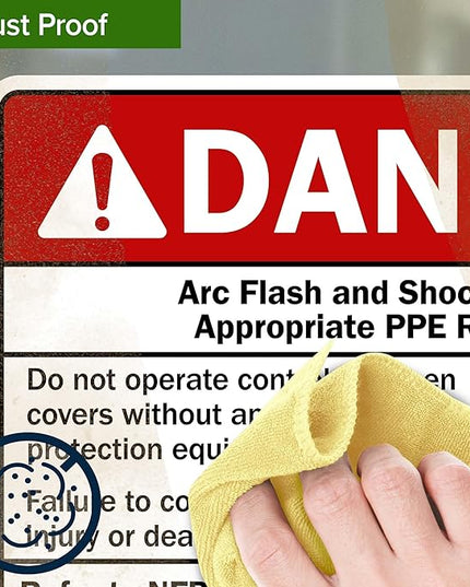 Danger Arc Flash And Shock Hazard Appropriate PPE Required Sign, 10x7 Inches, 4 Mil Vinyl Decal Stickers Weather Resistant, Made in USA by My Sign Center
