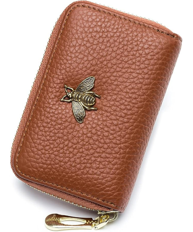 imeetu RFID Credit Card Holder, Small Leather Zipper Card Case Wallet for Women