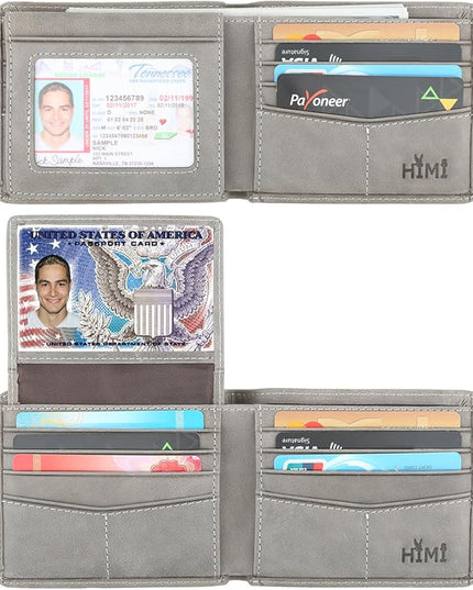 Wallet for Men-Genuine Leather RFID Blocking Bifold Stylish Wallet With 2 ID Window
