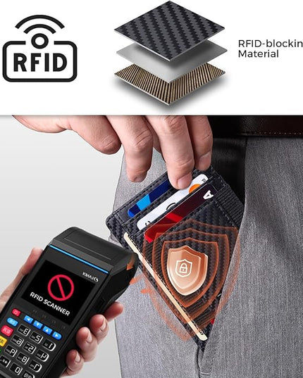 RUNBOX Slim Minimalist Wallet 8-12 Cards Front Pocket RFID Blocking Leather Small Thin Card Holder Wallets for Men and Women Gifts for Him