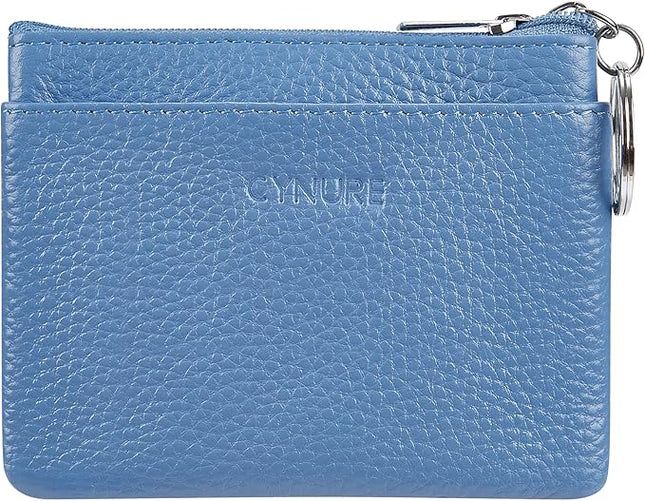 Women's Genuine Leather Coin Purse Mini Pouch Change Wallet with Keychain