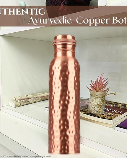 34 Oz Pure Copper Water Bottle Set – Leak-Proof Hammered Design with Tumbler, Carrying Bag & Smooth Finish Decorative – Copper Home Decore