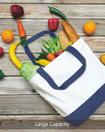 TOPDesign 3-Pack Super Strong Large 12oz Cotton Canvas Tote Bags, Reusable Grocery Shopping Cloth Bags, Fashionable Two-Tone Totes for Crafts, DIY Your Creative Designs