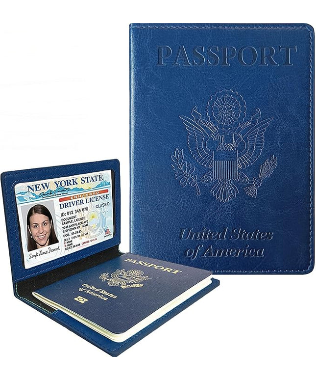 Sizobi Passport Holder for Travel Men, RFID Blocking Passport Covers Case Wallet Card Slot, International Travel Must Haves Travel Accessories for Women, Cruise Ship Essentials Travel Gifts, Navy Blue