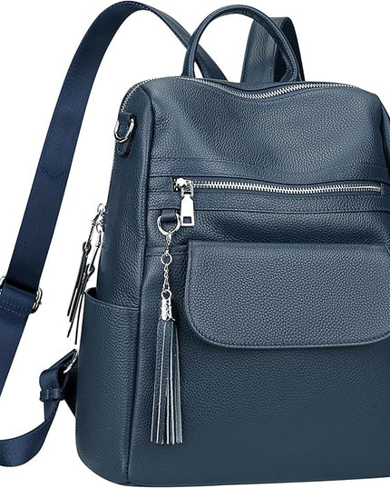 ALTOSY Genuine Leather Backpack Purse for Women Large Convertible Shoulder bag Ladies Crossdody Bag with Tassel(S115 Indigo Blue)