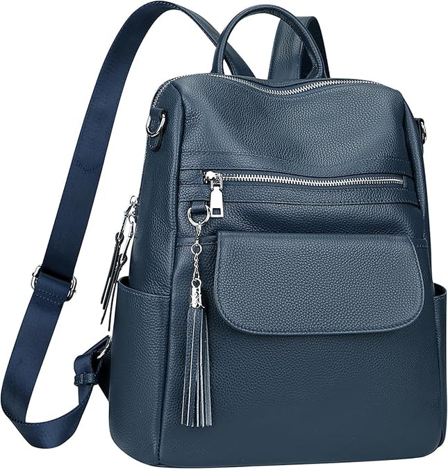 ALTOSY Genuine Leather Backpack Purse for Women Large Convertible Shoulder bag Ladies Crossdody Bag with Tassel(S115 Indigo Blue)