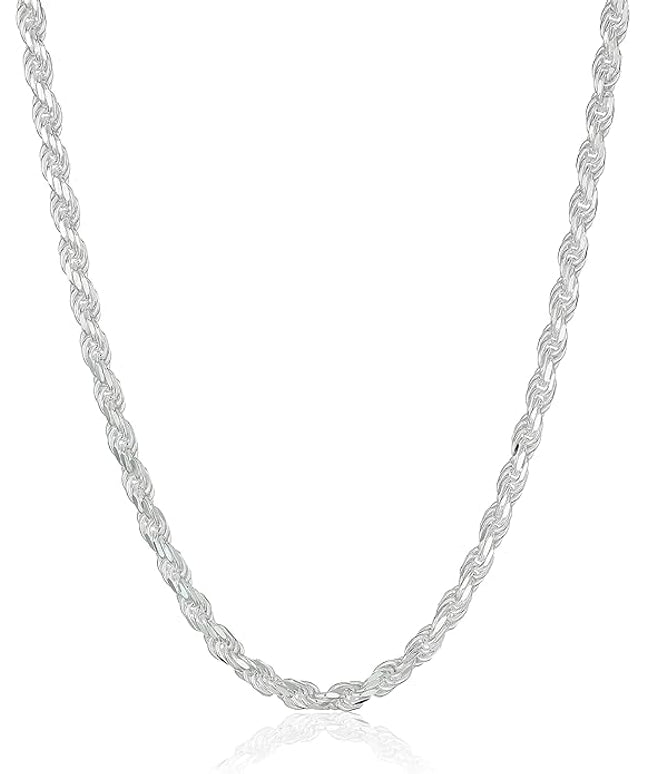Amazon Essentials Sterling Silver Diamond Cut 14 Inches Rope Chain Necklace