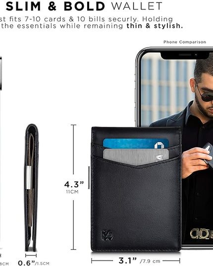 SERMAN BRANDS Money Clip Wallet - Mens Wallets slim Front Pocket RFID Blocking Card Holder Minimalist Mini Bifold