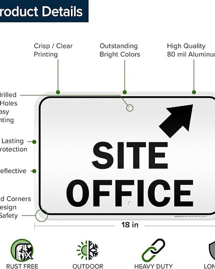 Site Office Up Right Arrow Sign, 12x18 Inches, 3M EGP Reflective .063 Aluminum, Fade Resistant, Made in USA by My Sign Center