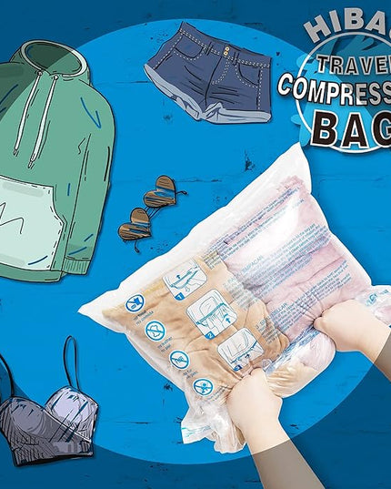 12 Compression Bags for Travel Essentials, Vacuum Packing Space Saver Bags for Cruise Accessories (12-Travel)