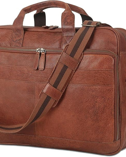 Leather briefcase 18 Inch Laptop Messenger Bags for Men and Women Best Office briefcase Satchel Bag (Wash Tan)