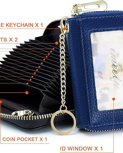 imeetu RFID Credit Card Holder, Small Leather Zipper Card Case Wallet for Women