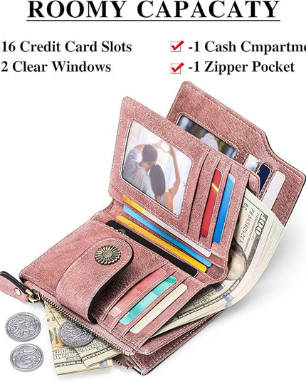 FALAN MULE Small Wallet for Women Leather Bifold Compact Small Womens Wallet with RFID Blocking