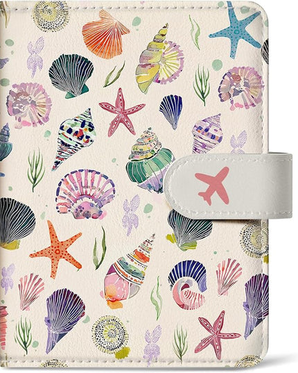 Passport Holder for Travel Essentials, RFID Blocking Leather Cover Wallet with Magnetic Closure, Aesthetic & Cute Passport Book Case for Women and Men - Seashell