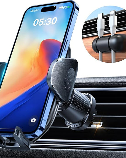 YRU Phone Holders for Your Car [2026 Upgraded Military Metal Hook], Cellphone Holder Car[No Fear of Bumps] Vent Phone Mount Truck Compatible with iPhone17 16 15 14 13 12 Samsung Android, Sapphire