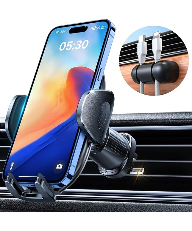 YRU Phone Holders for Your Car [2026 Upgraded Military Metal Hook], Cellphone Holder Car[No Fear of Bumps] Vent Phone Mount Truck Compatible with iPhone17 16 15 14 13 12 Samsung Android, Sapphire