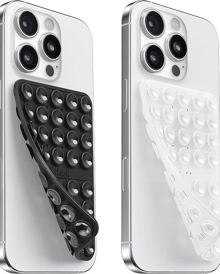 2PCS Silicone Suction Cup Phone Case Mount Double Sided, Hands-Free Phone Accessories Holder for Selfies and Videos, Silicon Sticky Phone Grip for iPhone and Android, Transparent&Black