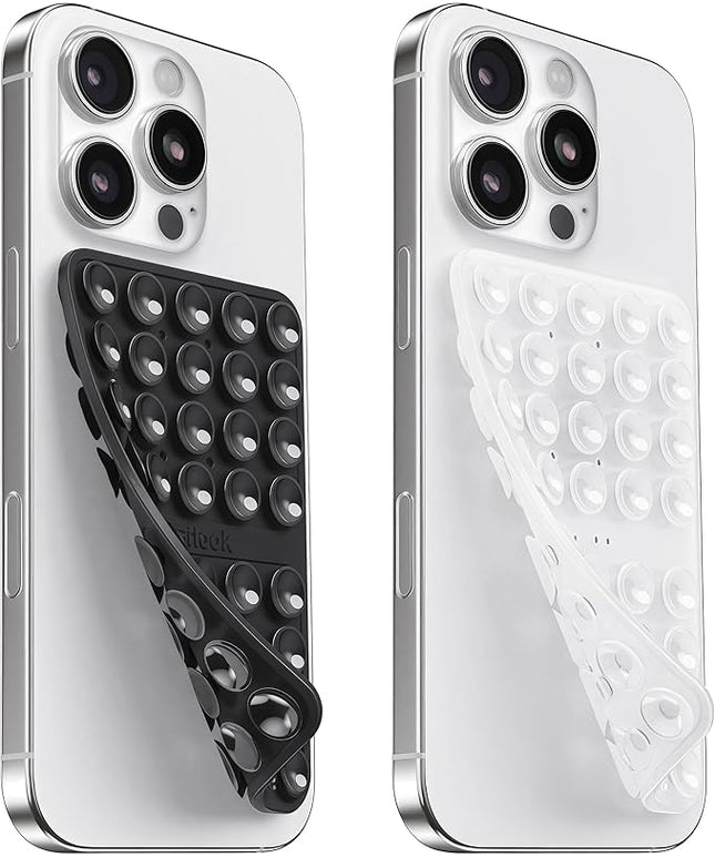 2PCS Silicone Suction Cup Phone Case Mount Double Sided, Hands-Free Phone Accessories Holder for Selfies and Videos, Silicon Sticky Phone Grip for iPhone and Android, Transparent&Black