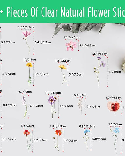 330+ PCS Natural Flower Stickers, Self-Adhesive PVC Nature Floral Stickers for Scrapbook, Laptop, Journal, DIY Project, Spring Themed Party Decors