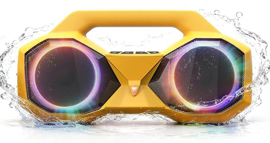 OZJ Bluetooth Speaker 80W(Peak) Loud with Bass, 20H Playtime, IPX7 Waterproof, RGB Lights, TWS, Large Portable Wireless Speakers for Outdoor, Home, Party, Pool, Beach, Tailgating, Gym, Work (Yellow)