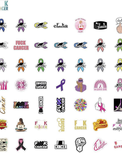 BulbaCraft 100Pcs F_ck Cancer Stickers for Water Bottle and Laptop - F_ck Cancer Party Supplies & Decorations, Waterproof Vinyl Decals, Awareness and Support Stickers, Gifts for Women & Men