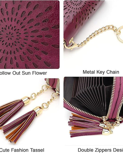 APHISON RFID Credit Card Holder Zipper Card Case Keychain Small Wallet for Women 1942-2 PURPLISH-RED