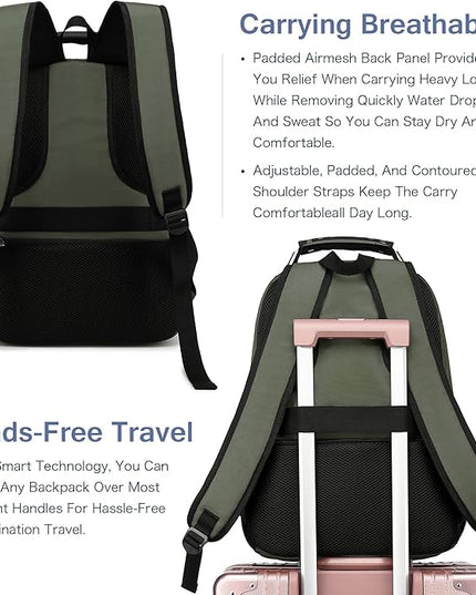 Boavan Laptop Backpack for men, 15.6 inch Laptop Bag with USB Port, Waterproof Travel Work Backpack Purse, Anti-Theft Teacher Nurse Doctor Casual Bookbags Office Business backpack,Green