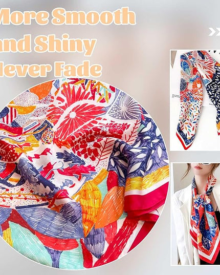 kcctoo 27.5" Mulberry Silk Feeling Head Scarf Women's Fashion Square Neck Satin Scarfs for Bag Hair Scarves Gift