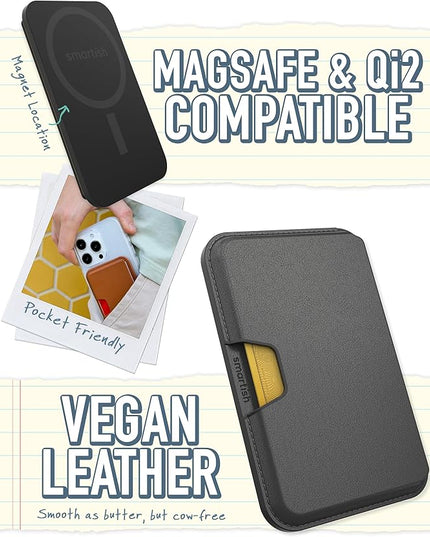 Smartish MagSafe Wallet - Side Hustle - Vegan Leather Slim Detachable Magnetic Card Holder Qi2 Certified iPhone MagSafe Wallet for Apple iPhone 17/16/15/14/13/12 Models - Black Tie Affair