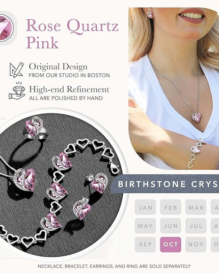Leafael Infinity Love Heart Link Bracelets, Birthstone or Healing Stone Crystal Bracelet for Women, Silver Tone Jewelry Gifts for Her, 7-inch Chain and 2-inch Extender