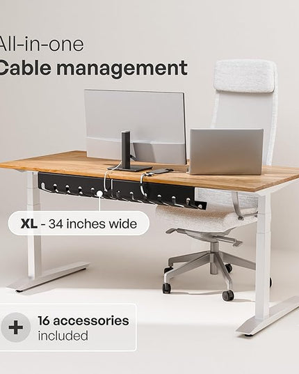 PAMO Cable Management Under Desk for Easy mounting Under-Table I Set of 2 - with 10X Cable Ties I Desk Organizer for Office/Home Office Table Thoughtful Cable Tray Holder