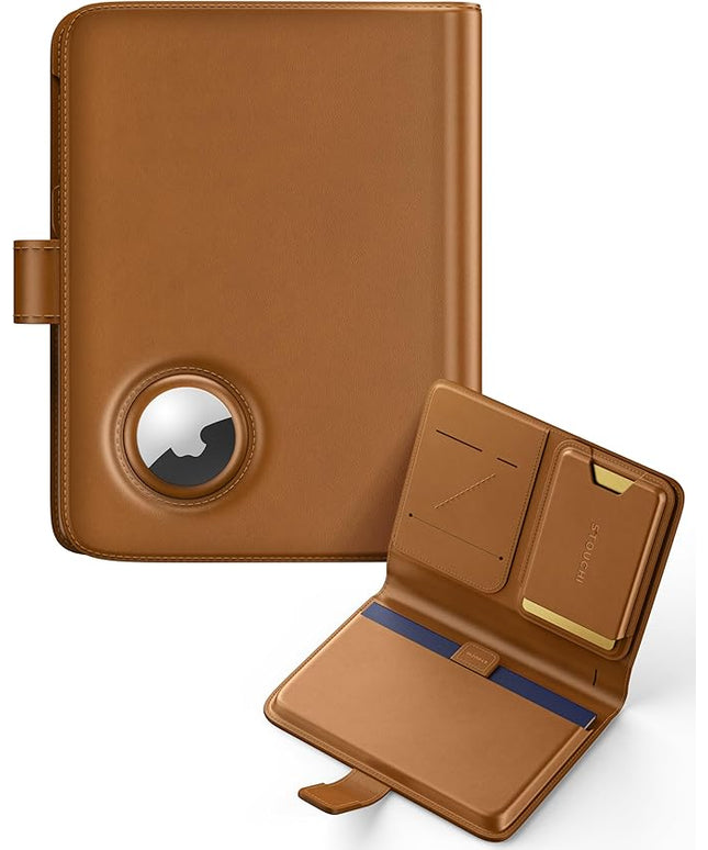 Stouchi AirTag Passport Holder with Detachable Magnetic Card Case, Passport Holder for Travel, RFID-blocking, 1-Second Pull Strap & One-Hand Access, Premium Vegan Leather Travel Document Organizer