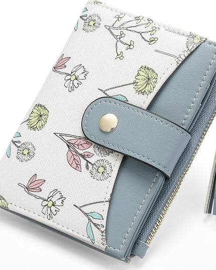 yiijay Small Wallet for Women RFID Blocking Tassle Bifold Slim Thin Leather Wallet Credit Card Holder Wallet Ladies Mini Wallet with Zipper Pocket
