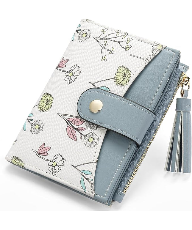 yiijay Small Wallet for Women RFID Blocking Tassle Bifold Slim Thin Leather Wallet Credit Card Holder Wallet Ladies Mini Wallet with Zipper Pocket