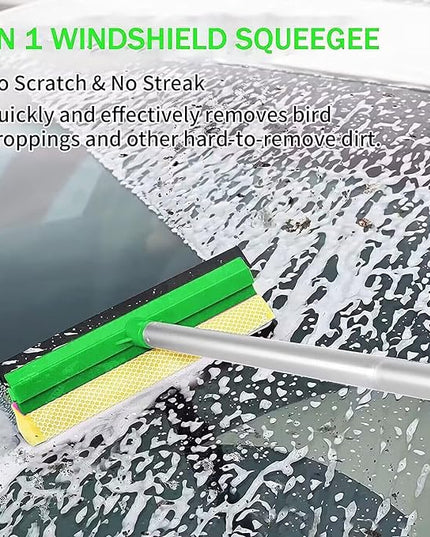 62'' Car Wash Brush with Long Handle, Scratch-Free Soft Bristles Sturdy Car Wash Mop, Complete Cleaning Brush Kit Wash Mitt Towel Windshield Squeegee Wheel Tire Brush for Car Truck RV Green