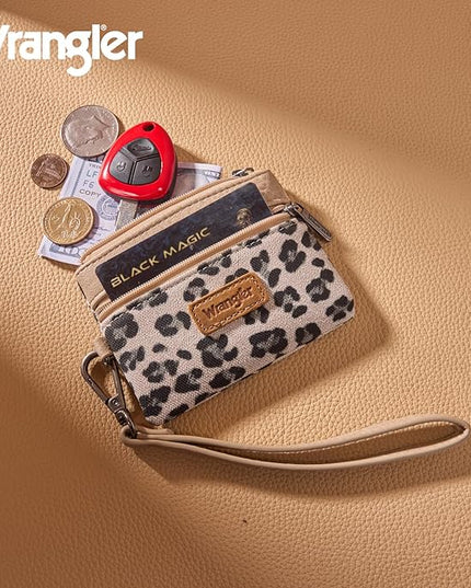 Montana West Wrangler Small Wallet for Women Leopard Print Wristlet Wallets Mini Change Pouch Beige