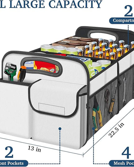 Femuar Car Trunk Organizer, Car Storage Organizer with Large Capacity Waterproof Collapsible Trunk Organizer for Car Suv/Jeep/Sedan (Beige, Standard)