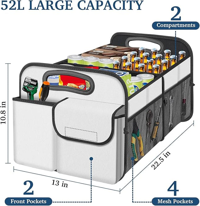 Femuar Car Trunk Organizer, Car Storage Organizer with Large Capacity Waterproof Collapsible Trunk Organizer for Car Suv/Jeep/Sedan (Beige, Standard)